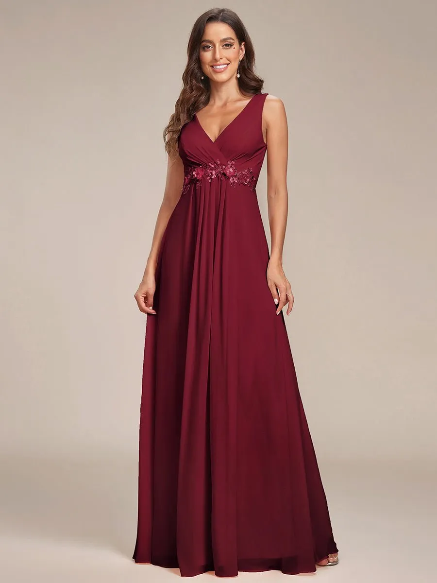Bonny V Neck chiffon event gown with applique